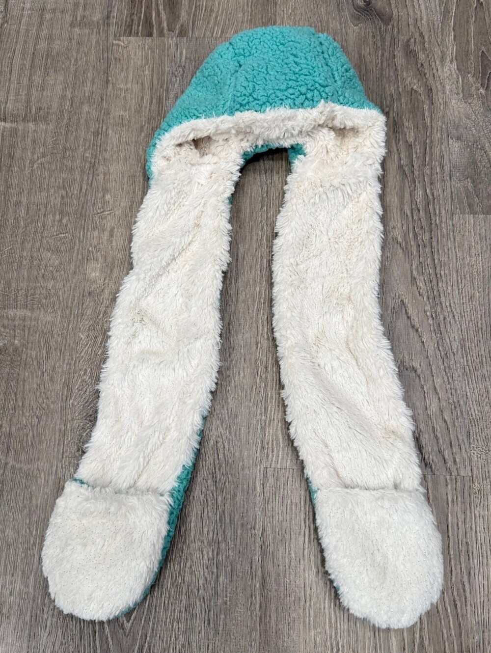 Capelli New York Teal Sherpa Hooded Scarf with Faux Fur Lining and Mittens